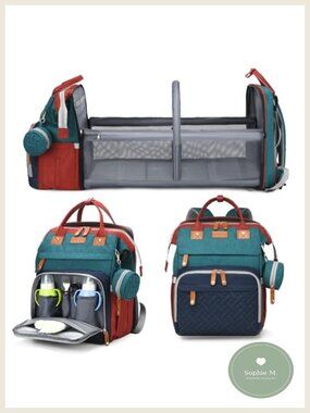 Waterproof Diaper Bag Backpack with Changing Station USB Port Stroller Straps